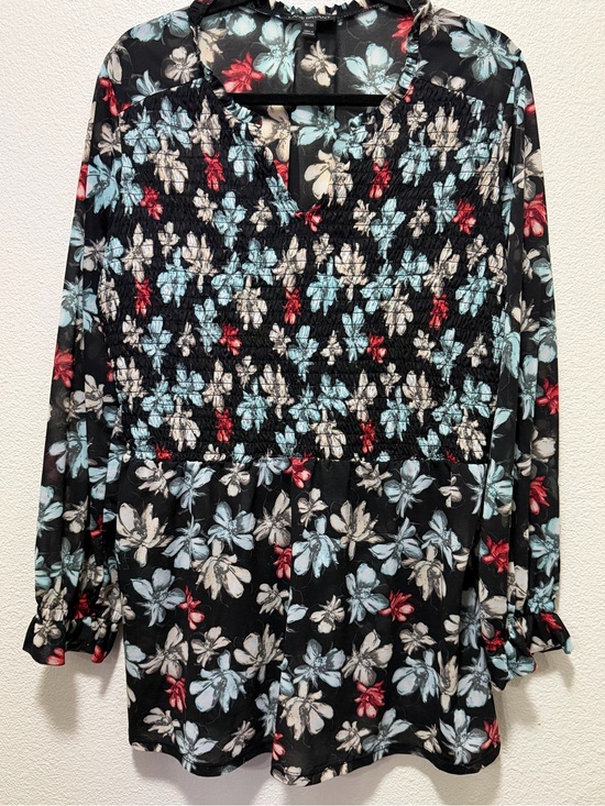 Lane Bryant Tops - Lane Bryant black floral sheer blouse, long sleeve, 18/20